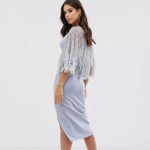 Wedding guest, party sequin feathered dress